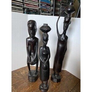 Vintage Lot Of 3 African Tribal Folk Art Hand Carved Wooden Figurines